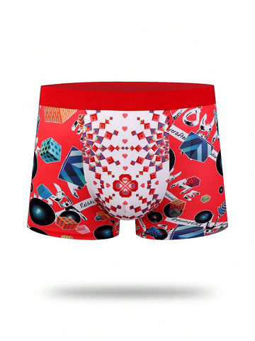 Men Holiday Style Printed Red Boxer Shorts