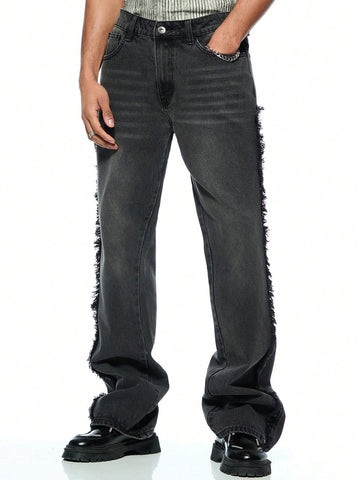 Men Retro Washed Black Faded Bell-Bottom Jeans