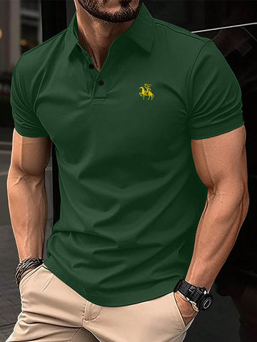 Men's Embroidered Buttoned Half-Placket Short Sleeve Polo Shirt