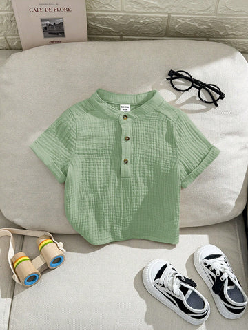 Baby Boy Stand Collar Solid Color Half-Buttoned Pullover