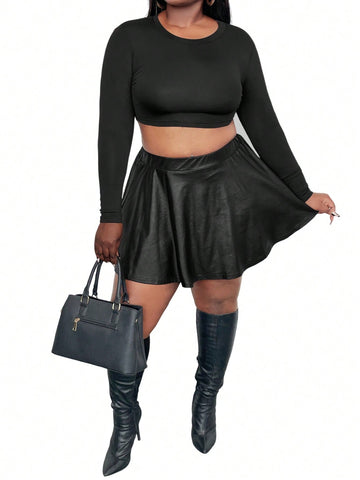 Plus Size Solid Color Skirt