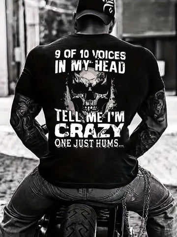 Men's Summer Skull Print Round Neck Short-Sleeved Casual T-Shirt With Slogan