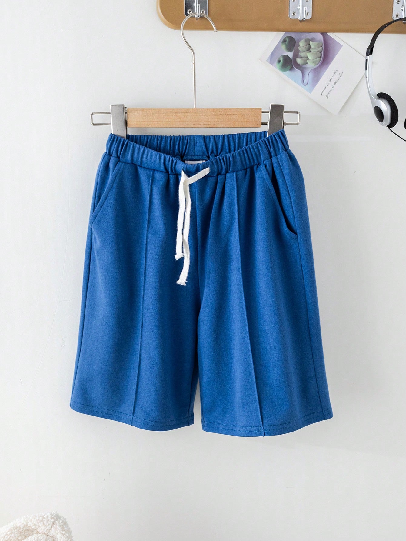 Tween Boys' Loose Fit Casual Knit Solid Color Shorts With Waist Drawstring