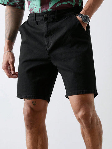 Men's Stretch Denim Shorts In Black Washed