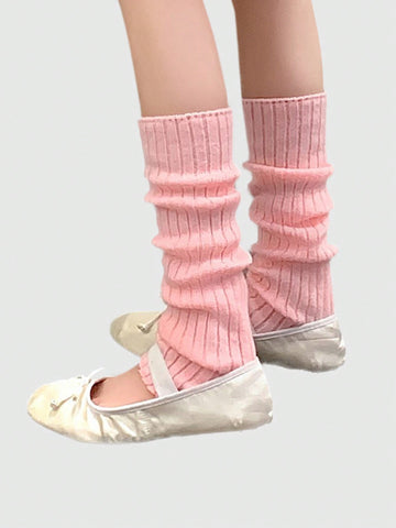 1pair 55cm Pink Solid Color Leg Warmers For Women, All Seasons, Warm & Sweat-Absorbent & Fashionable & Cute & Personalized