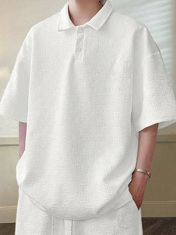 Men's Loose Striped Textured Polo Shirt