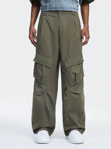 Men Solid Color Casual Straight Cargo Pants