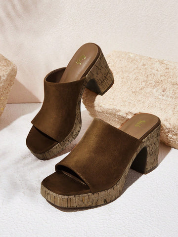 Women's High Heel Slippers, Vintage Solid Wedge Sandal
