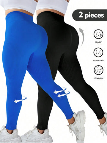 Plus Size Solid Color High Waist Sport Leggings/Tights