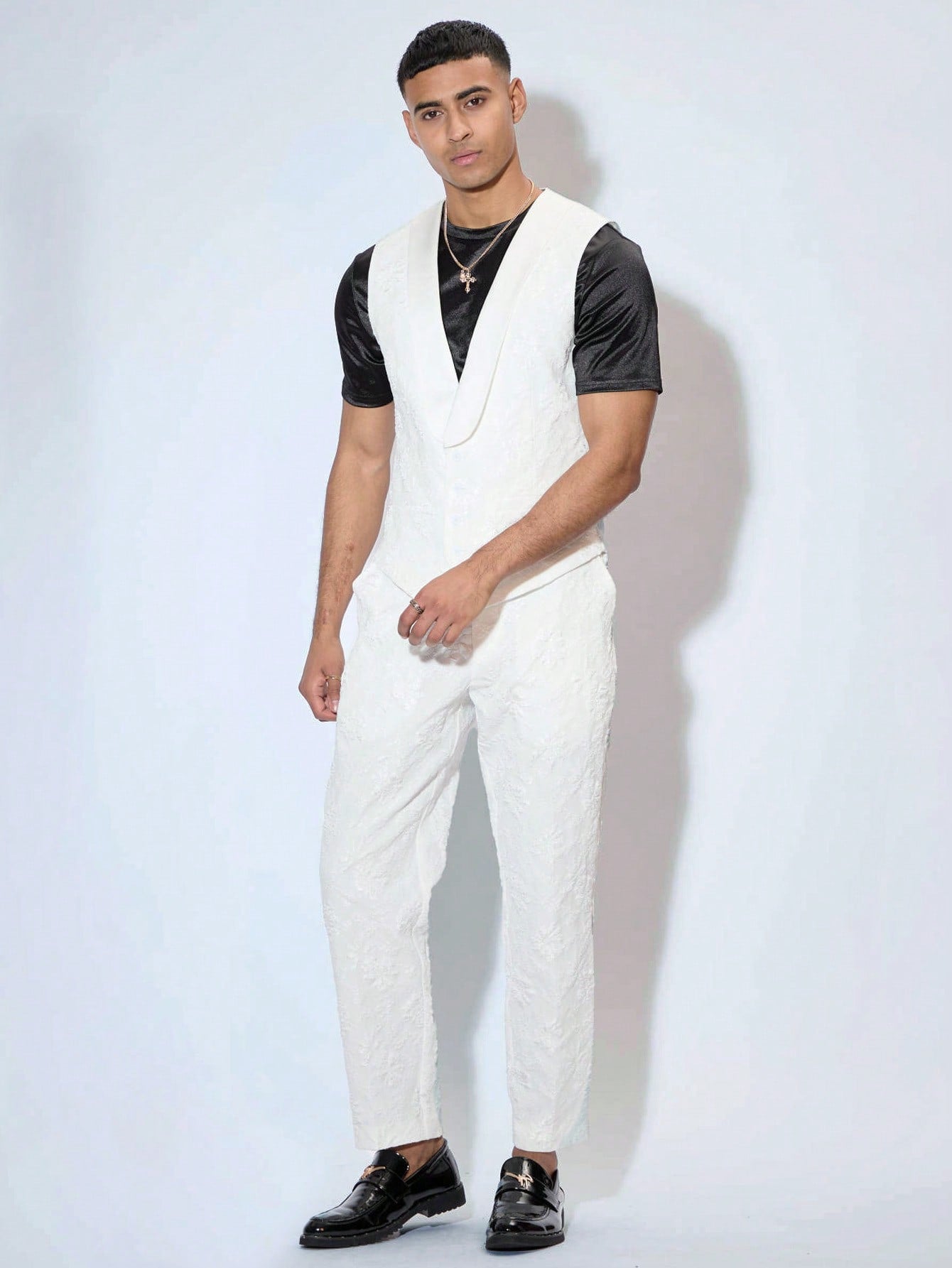 Men's Jacquard White Suit Vest, Jacket And Pants, Perfect For Wedding Season, Music Festivals And Spring/Summer Holidays