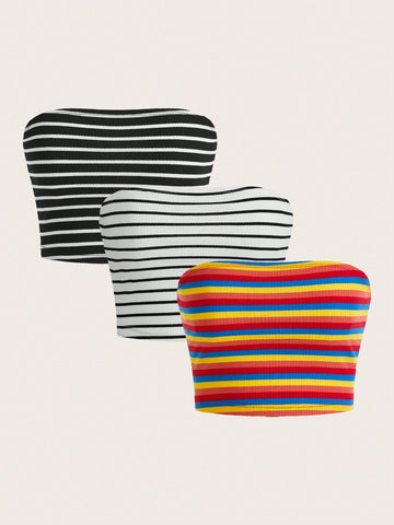 3pcs Women's Colorful Striped Tube Top 3-Piece Pack