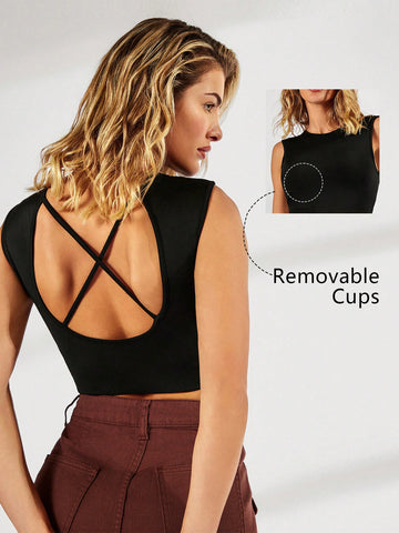 Sports Summer  Yoga Basic Crisscross Backless&Chest Cup  With TOP