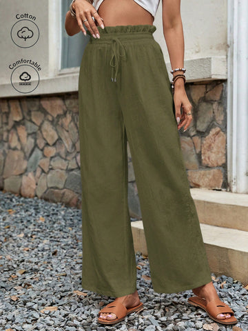 Summer Vacation Beach Pants, Solid Color Women's Waist Drawstring Trousers,  Essential, Summer Outfit, Wedding Season Essential, Cottagecore