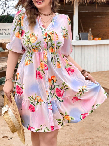 WYWH Women Plus Size Loose Holiday Fruit Printed Dress