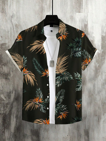 Men Summer Vacation Style Tropical Plant Print Short Sleeve Casual Shirt