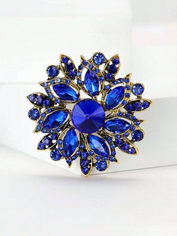 1pc Glamorous Zinc Alloy Rhinestone Flower Design Brooch For Women For Party