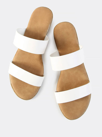 Double Band Slip On Sandals WHITE