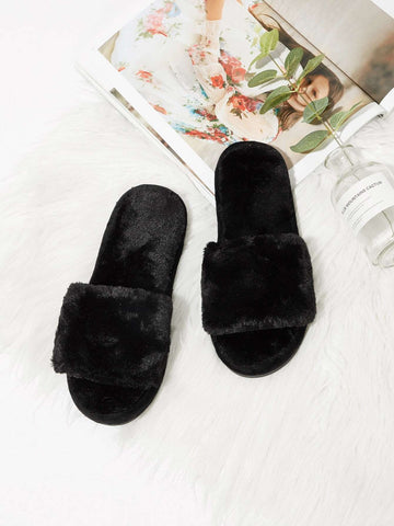 Solid Fluffy Bedroom Slippers