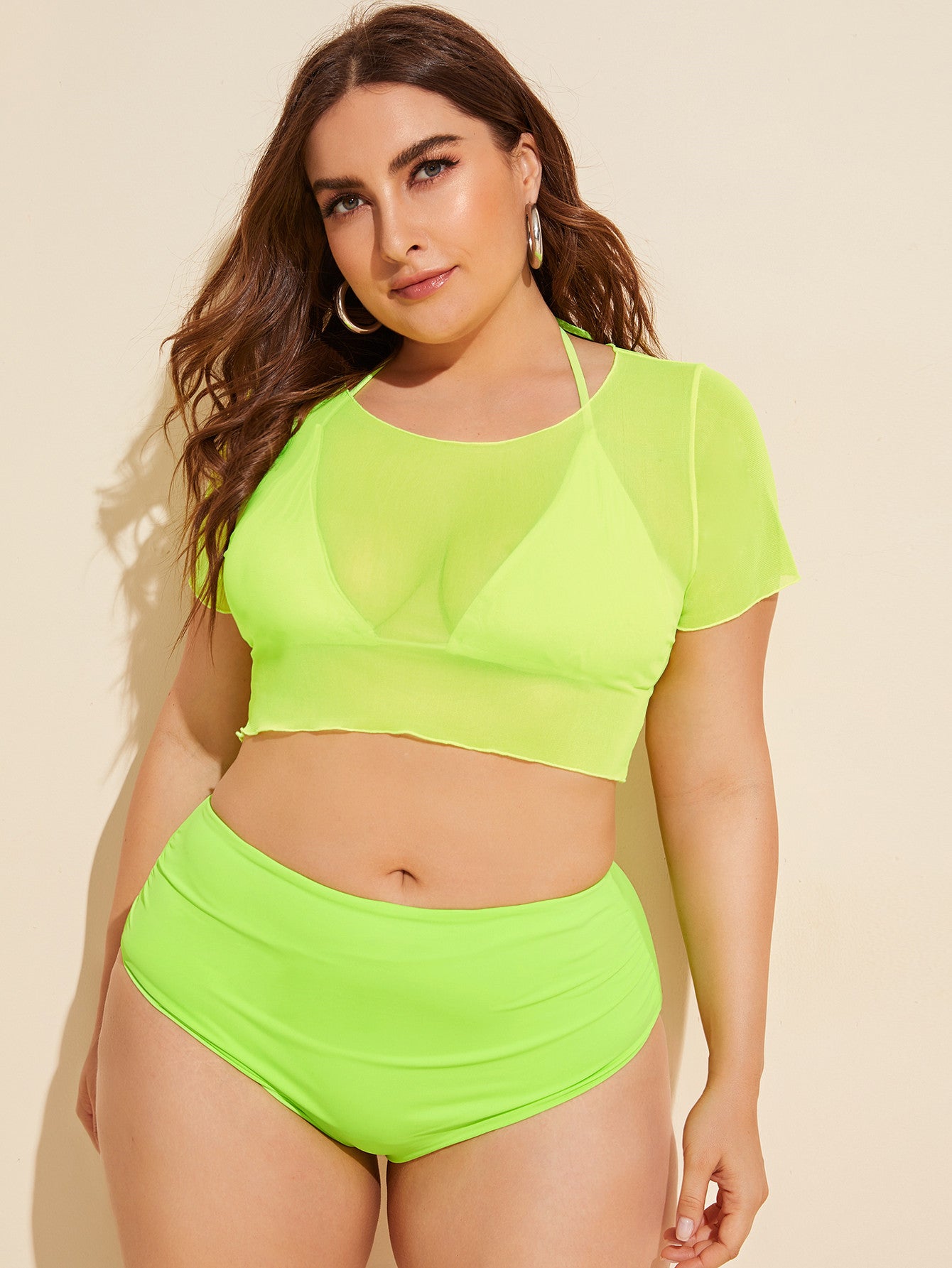 3pack Plus Neon Lime Halter Bikini Swimsuit