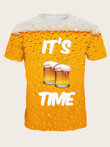 Men T-Shirts Fit Crew Neck Short Sleeve Graphic Tee Beer Casual Party Tops Summer Polyester