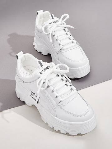 Spring Autumn Fashion Women's White Wedge Sneakers With Thick Platform, Waterproof And Increased, Round Toe Casual Sports Shoes