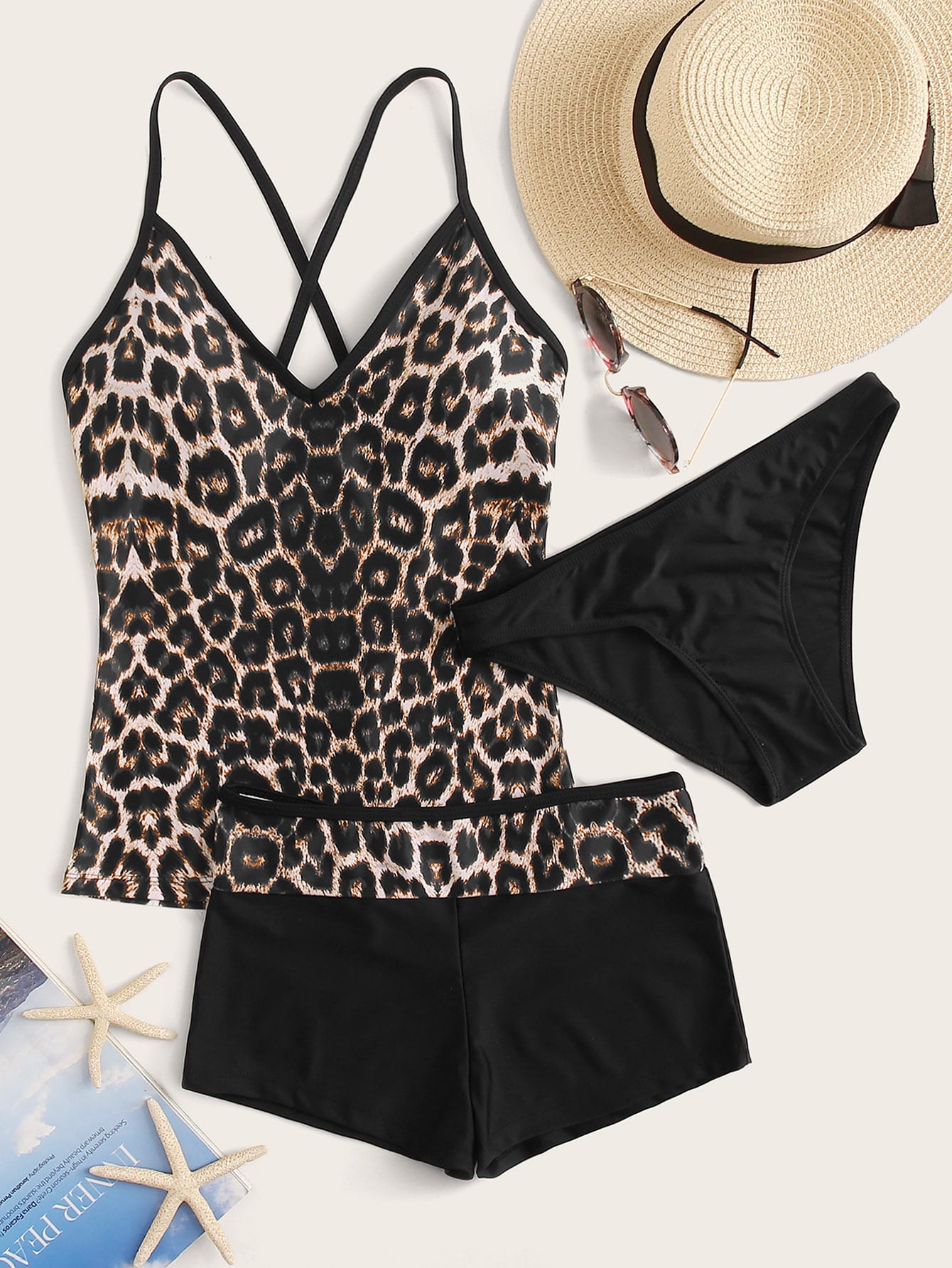 3pack Leopard Crisscross Bikini Swimsuit