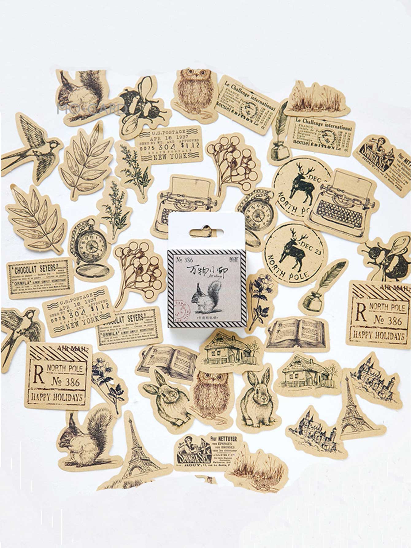 46pcs Vintage Plant & Animal Print Sticker