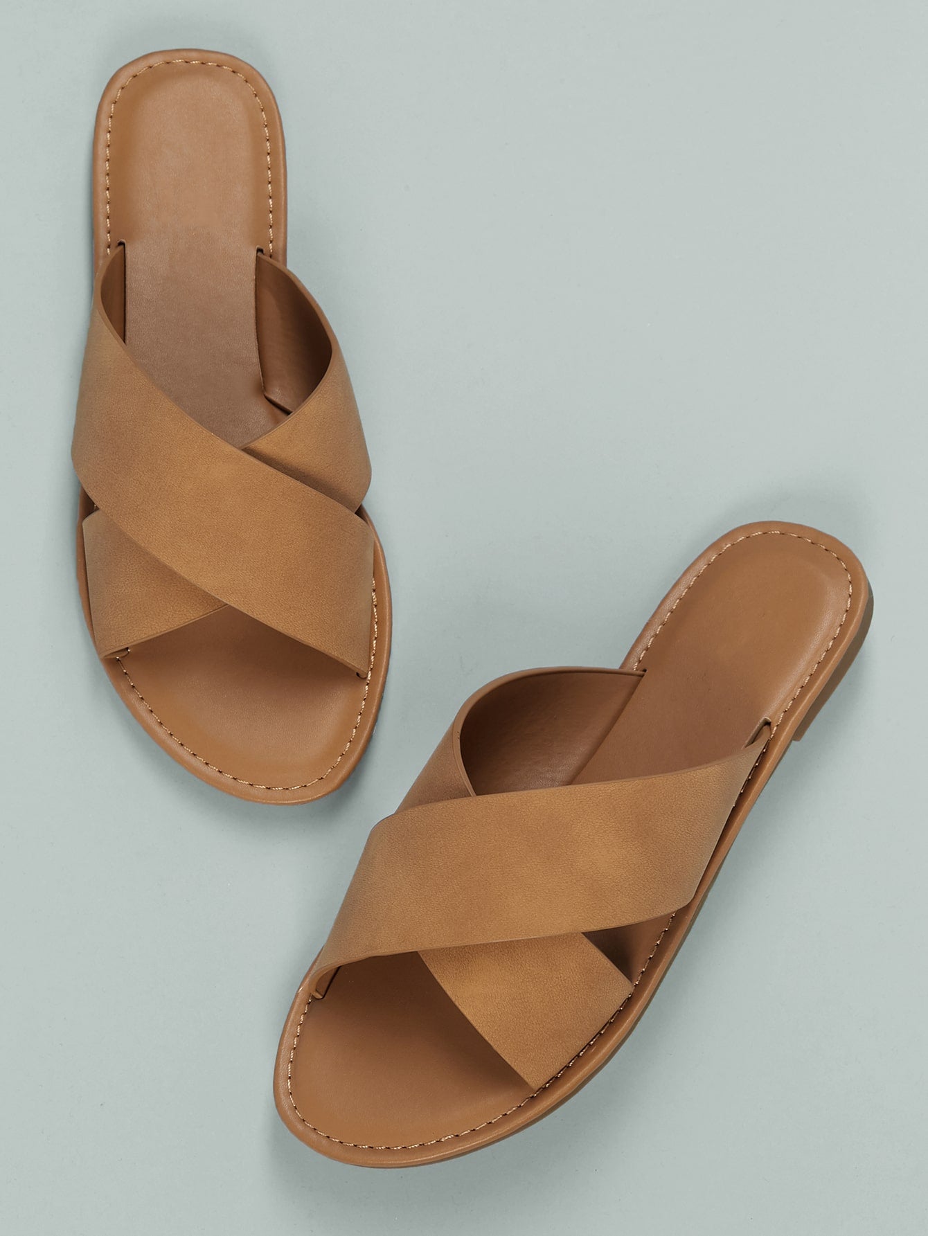 Open Toe Cross Band Slide Sandals