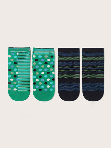 2pairs Men Polka Dot & Striped Pattern Ankle Socks