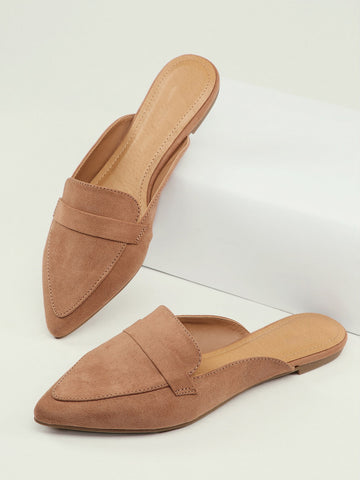 Pointed Toe Flat Loafer Mules