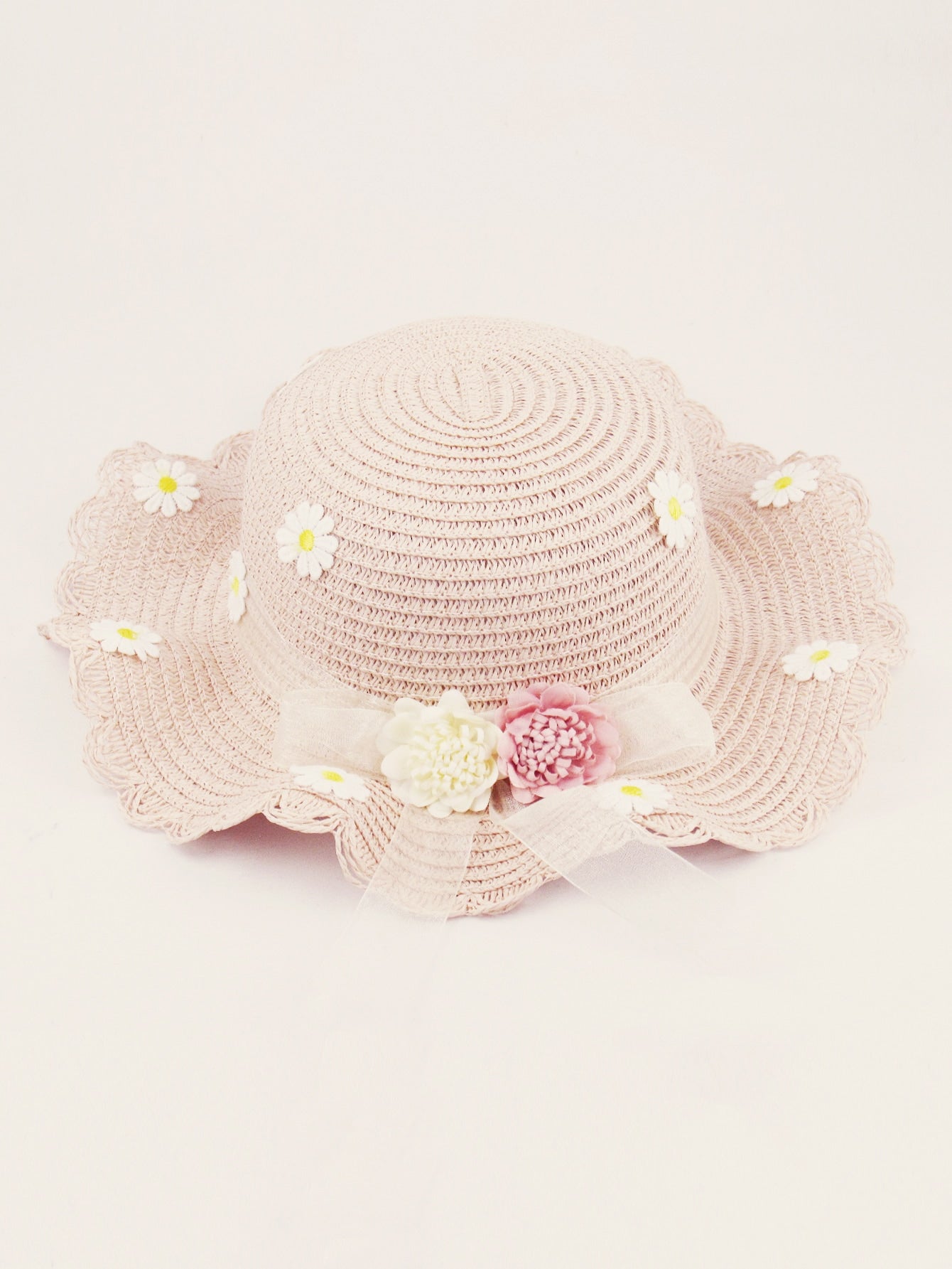 Girls Floral & Bow Decor Straw Hat
