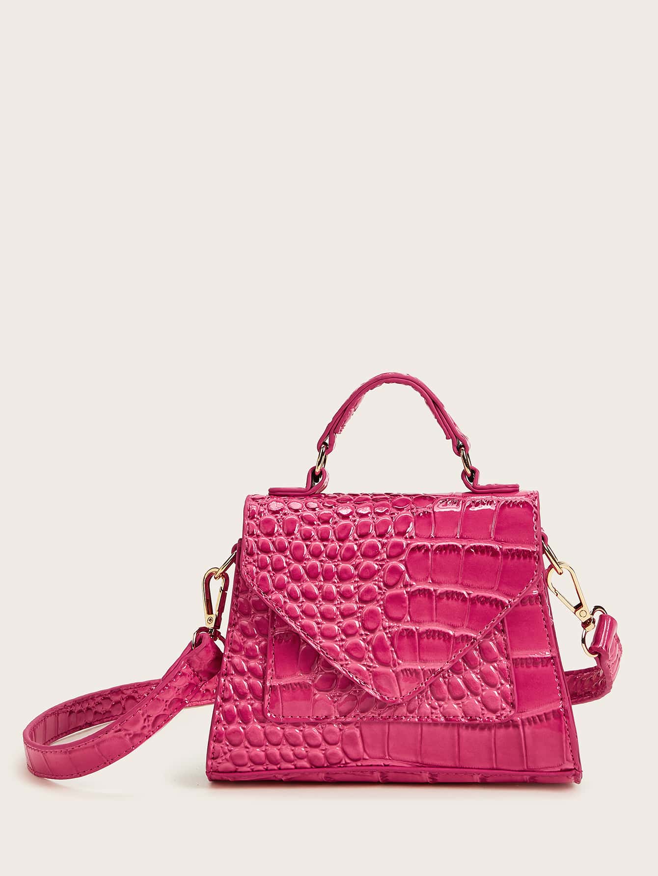 Mini Crocodile Embossed Patent Satchel Bag Pink