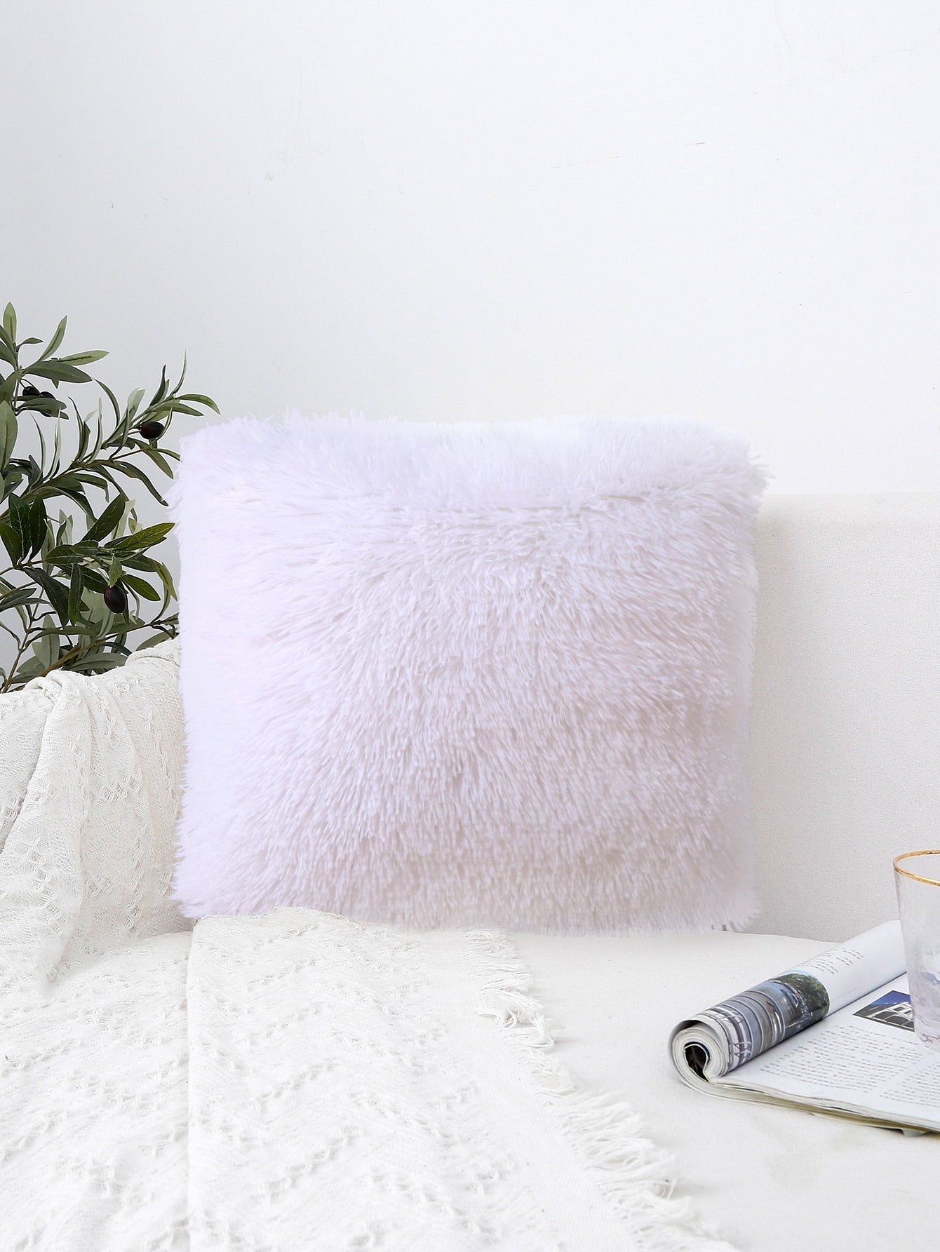 Solid Color Plush Cushion Cover Without Filler