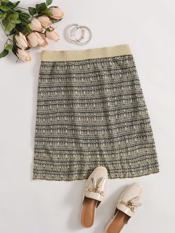 Elastic Waist Plaid Knit Skirt