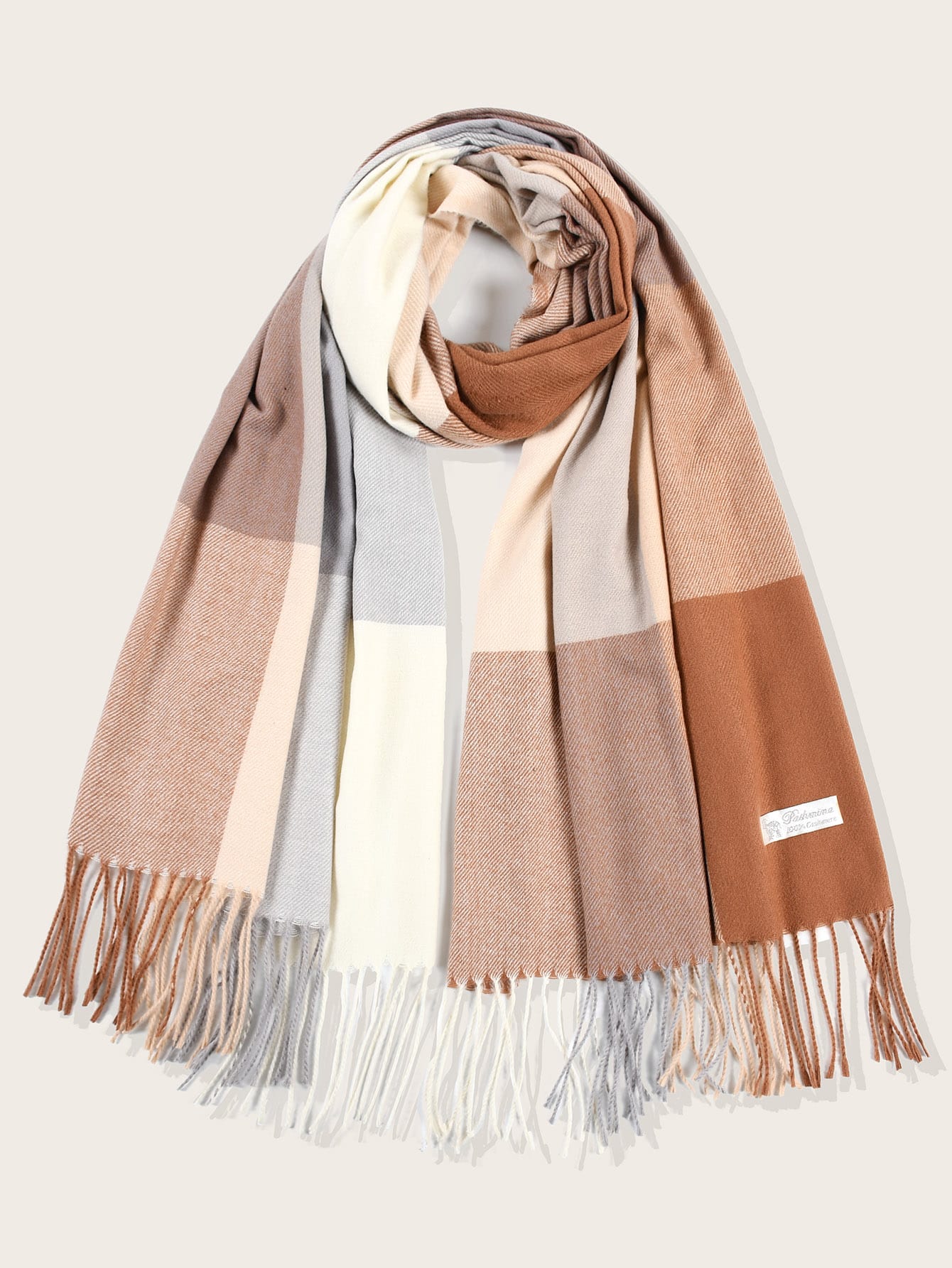 1pc Faux Cashmere Plaid Fringed Scarf For Warmth, Fashionable And Comfortable Shawl Suitable For Travel And Daily Use