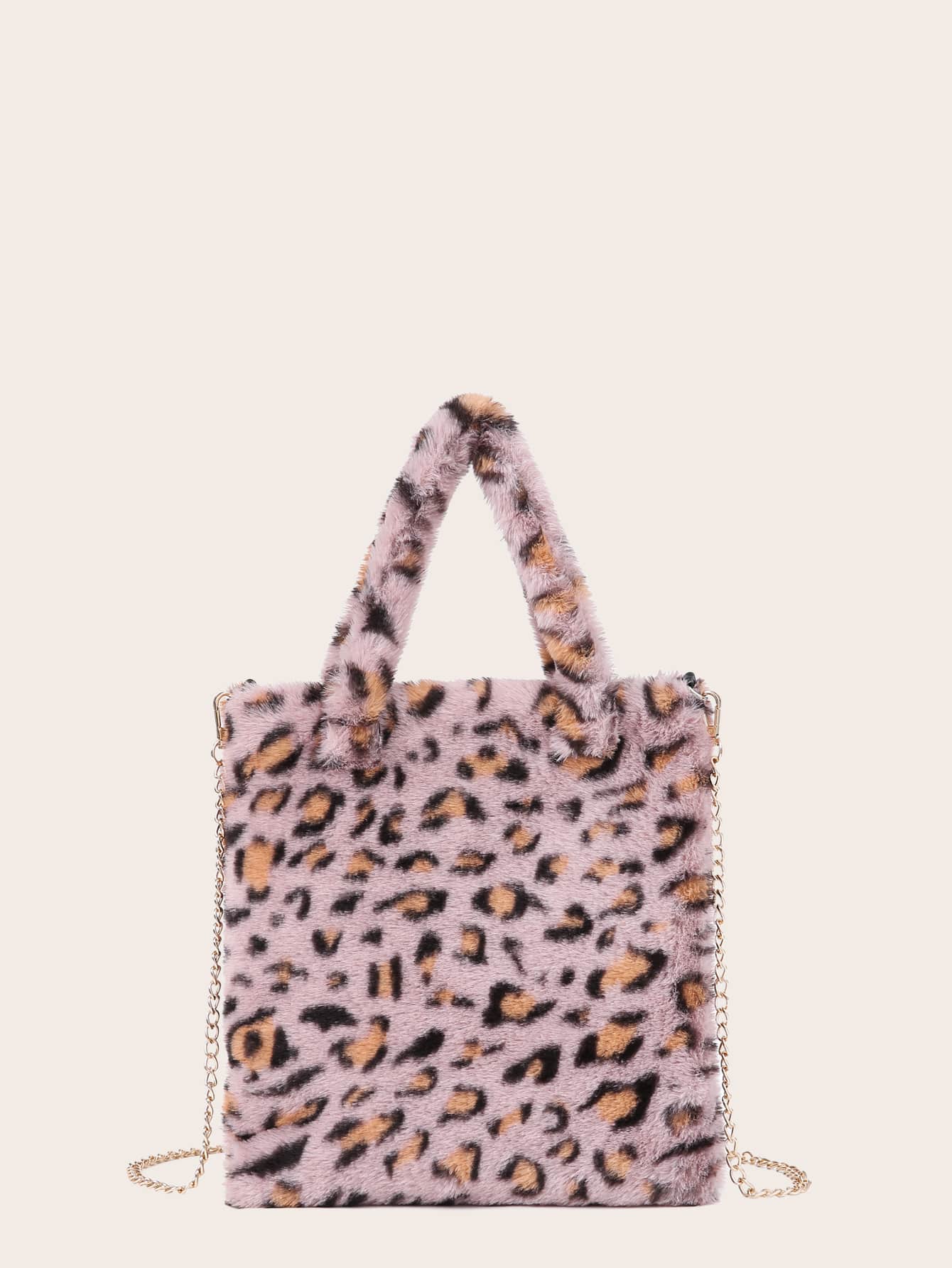 Leopard Pattern Fluffy Chain Tote Bag