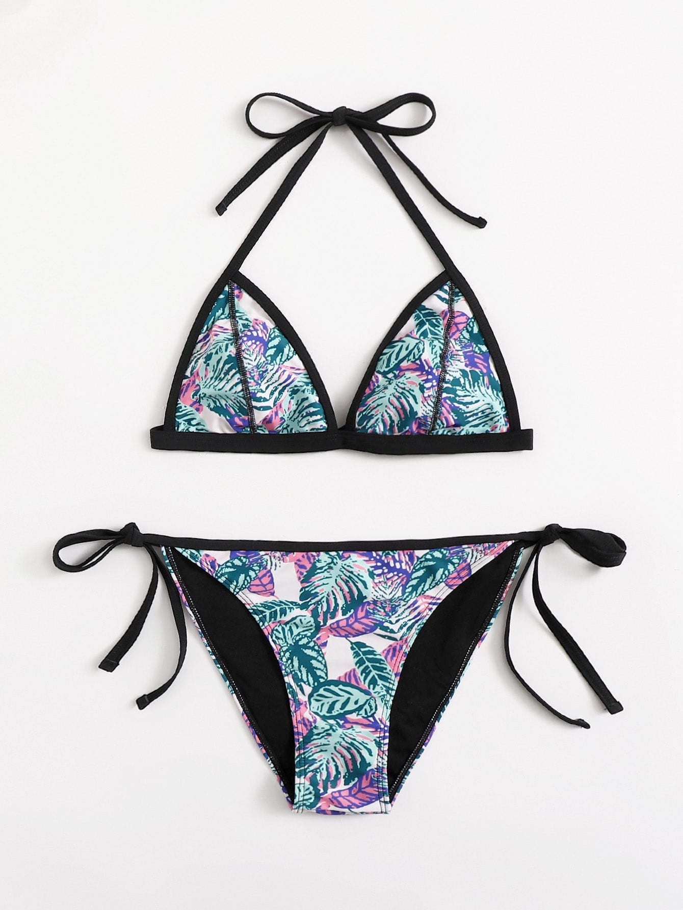 Leaf Print Triangle Bikini Swimsuit