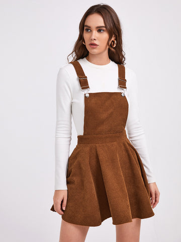Solid Rib-knit Overall Dress Without Hoodie