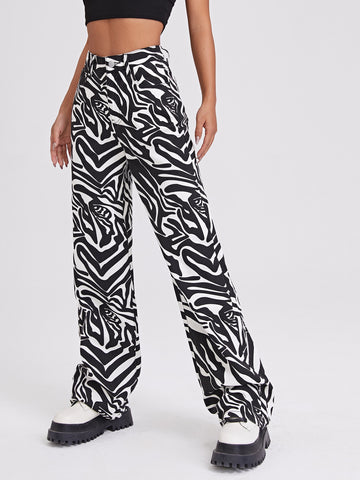 High Waist Zebra Striped Jeans