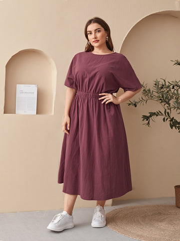 Plus Batwing Sleeve Solid Dress