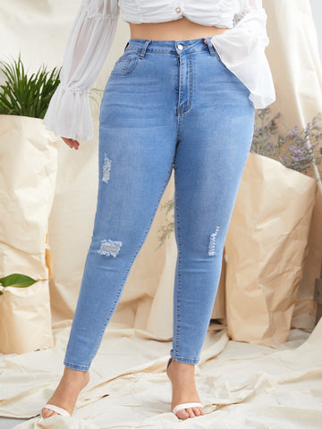 Plus High-Rise Ripped Skinny Jeans