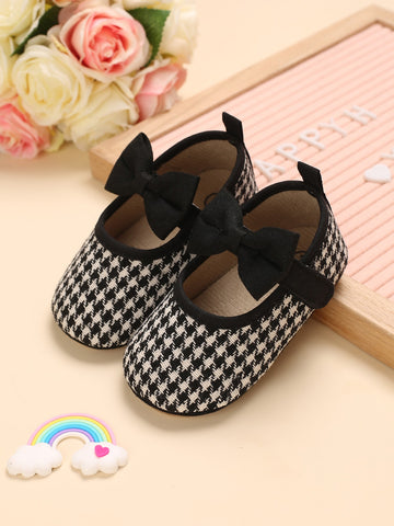 Baby Girl Bow Decor Houndstooth Flats
