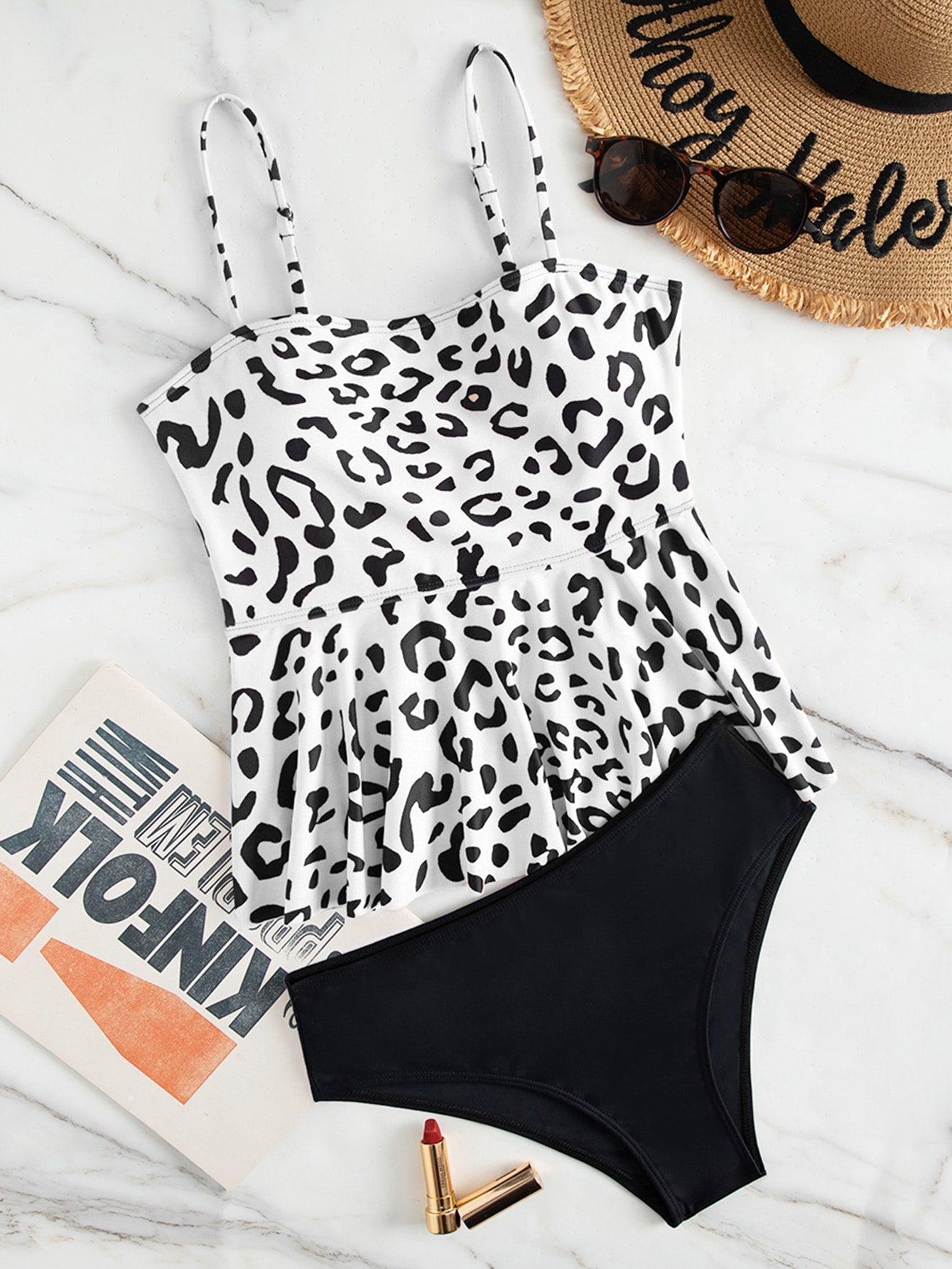Leopard Ruffle Hem Bikini Swimsuit