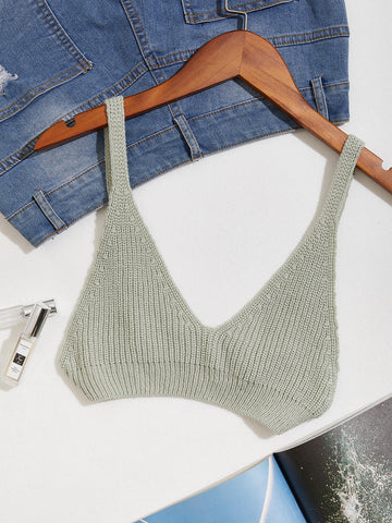 Solid Crop Ribbed Knit Top