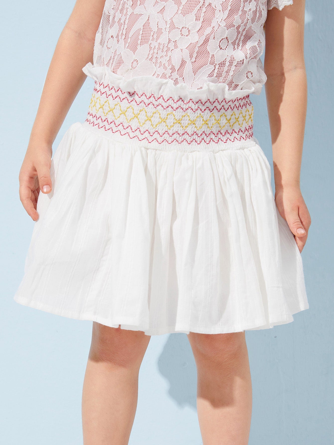 Toddler Girls Embroidery Shirred Paperbag Waist Flare Skirt