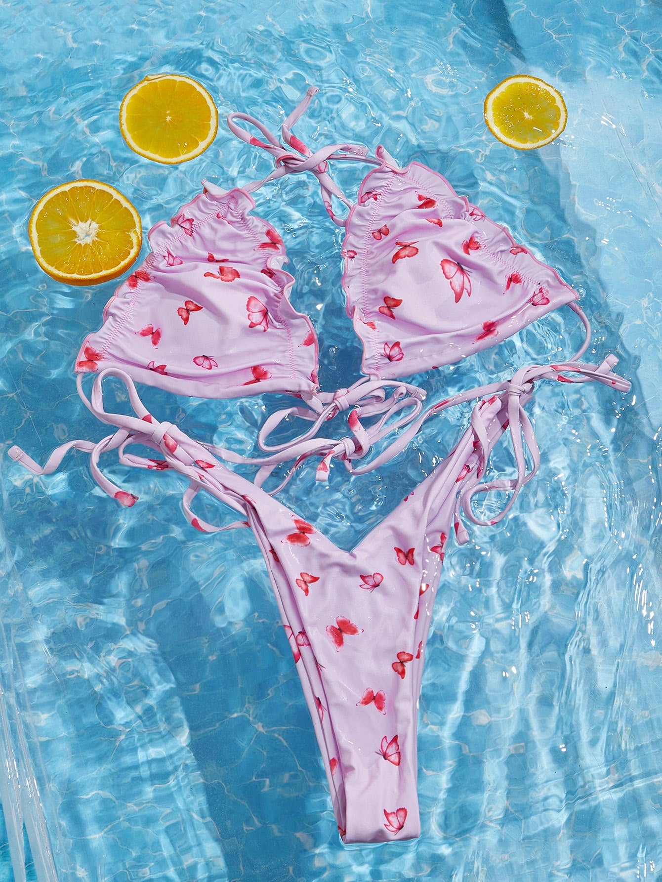 Allover Butterfly Print Tie Side Bikini Swimsuit