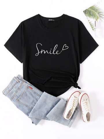 Plus Letter And Heart Print Tee