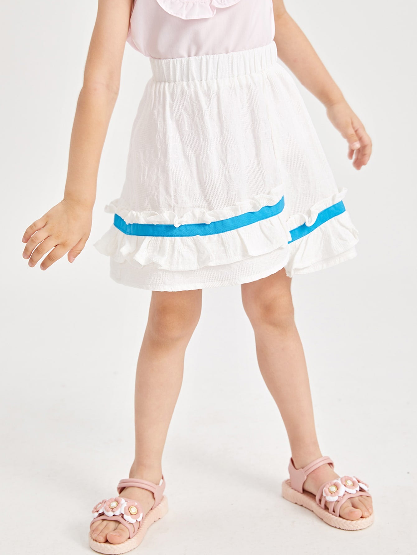 Toddler Girls Elastic Waist Tape Detail Ruffle Hem Skirt