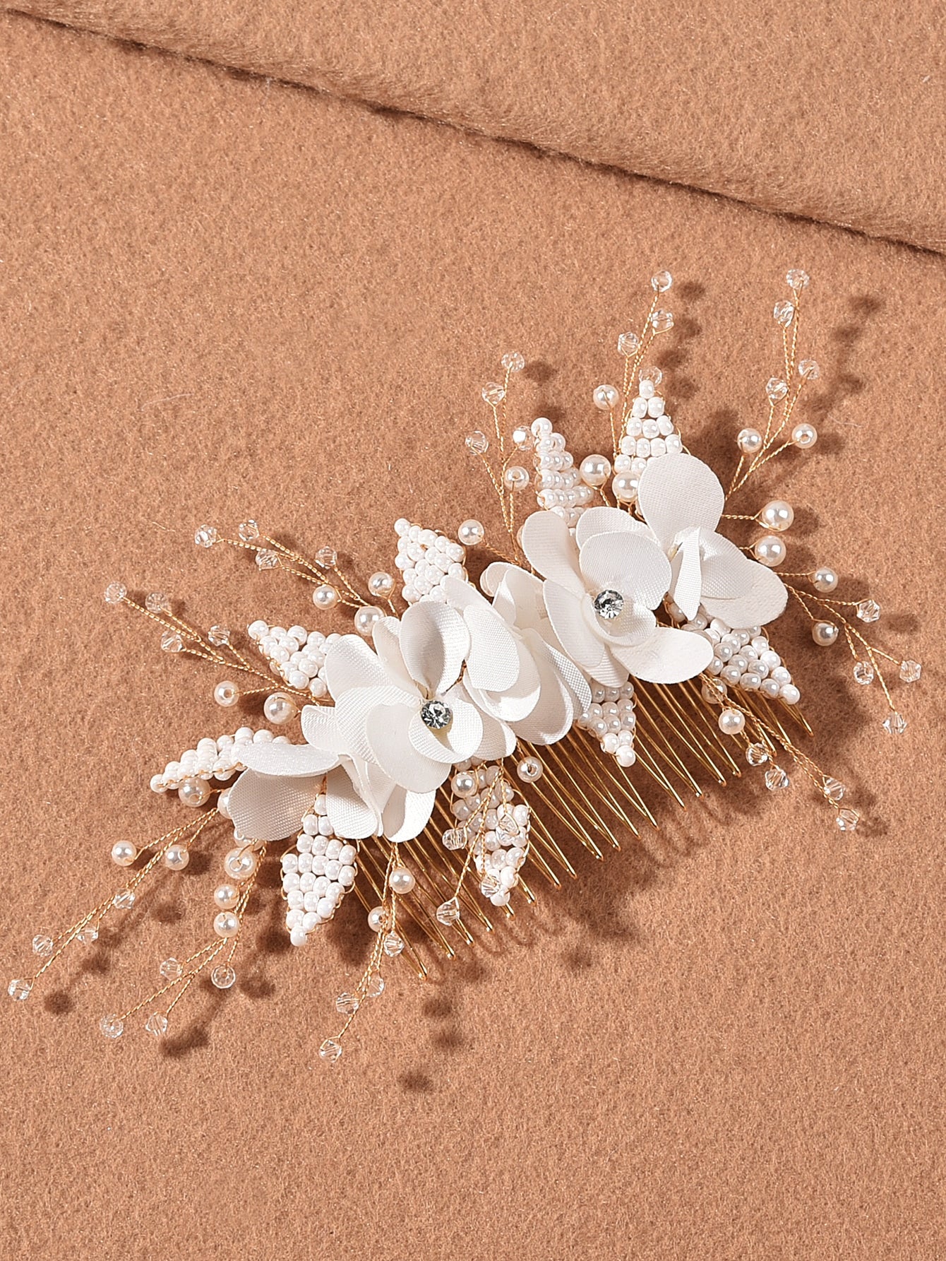 Flower & Faux Pearl Decor Wedding Hair Clip