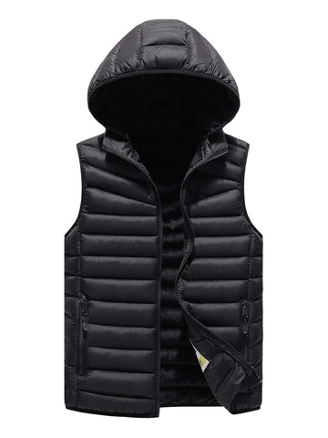 Loose Fit Men's Hooded Vest Puffer Coat With Zip Pockets